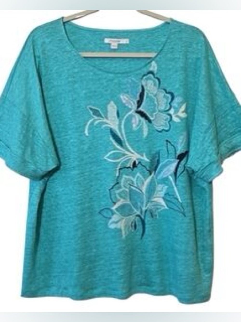 Chico's Turquoise Embroidered Linen top - Size XXL - Picture 2 of 7
